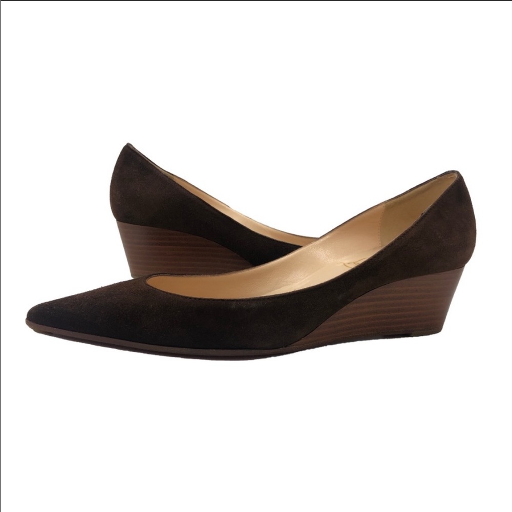 SOLD Louboutin Brown Suede Pointed Toe Low Wedge